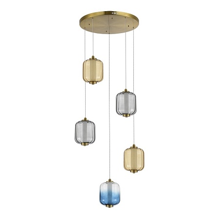 Светильник подвесной ST-Luce Латунь/Янтарный,Дымчатый,Голубой LED 5*10W 3000K SL1193.303.05 - фото
