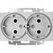 Розетка двойная с заземлением серебряный рифленый WL09-SKG-02-IP20 - фото
