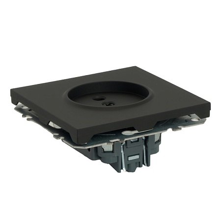 Розетка 1-местная с защитной шторкой (механизм), STEKKER,  б/з, 250В, 16А, серия Эмили, RST16-5109-05, черный уголь, soft touch - фото