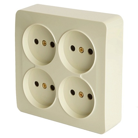 Розетка 4-местная б/з открытой установки, квадрат, STEKKER, 250В, 10А, IP20, серия София, слоновая кость, MST10-14S-04 - фото