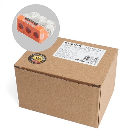 Клемма монтажная 3-проводная STEKKER  для 1-жильного проводника (с пастой), LD773-173-1 - фото