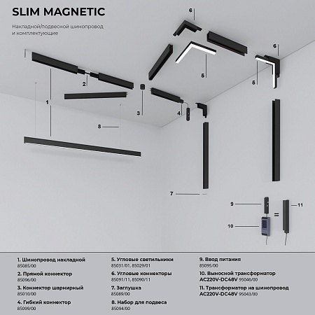 Slim Magnetic Коннектор угловой внутренний для шинопровода в натяжной потолок черный 85124/00 - фото