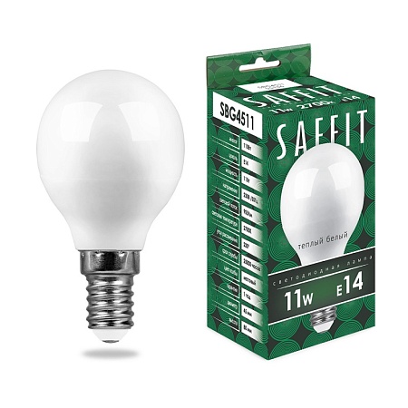 Лампа светодиодная SAFFIT SBG4511 Шарик E14 11W 230V 2700K - фото