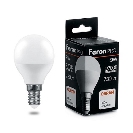 Лампа светодиодная Feron.PRO LB-1409 Шарик E14 9W 175-265V 2700K - фото