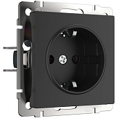 Розетка с заземлением, безвинтовой зажим черный матовый WL08-10-01