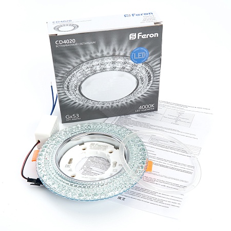 Светильник встраиваемый с белой LED подсветкой Feron CD4020 потолочный GX53 без лампы прозрачный - фото
