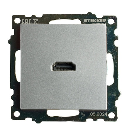 Розетка HDMI 2.1, Type A (механизм), STEKKER GLS00-7118-03, серия Катрин, серебро - фото
