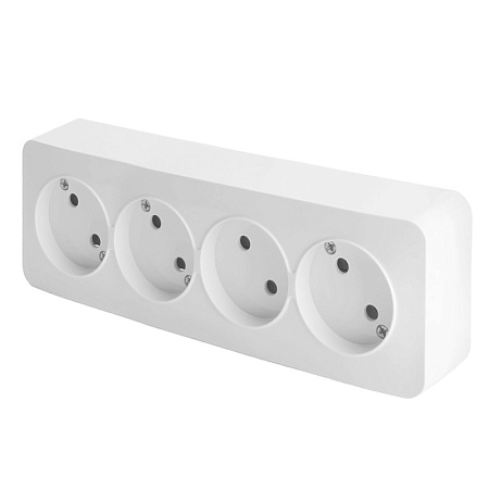 Розетка 4-местная б/з открытой установки, STEKKER, 250В, 10А, IP20, серия София, белый, MST10-14-01 - фото