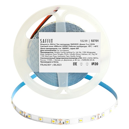 SST01 SAFFIT 60SMD(2835)/m 6Вт/м 12V 5000*8*1.22мм 6500K, IP20 - фото