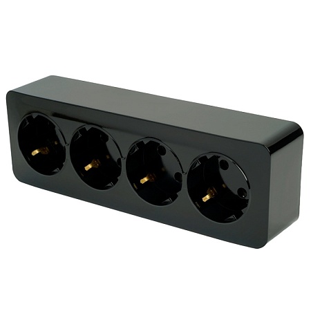 Розетка 4-местная с/з открытой установки, STEKKER, 250В, 16А, IP20, серия София, черный, MST16-14-02 - фото