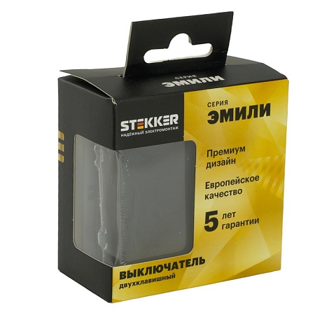 Выключатель 2-клавишный (механизм), STEKKER, 250В, 10А, серия Эмили, RSW10-5104-05, черный уголь, soft touch - фото