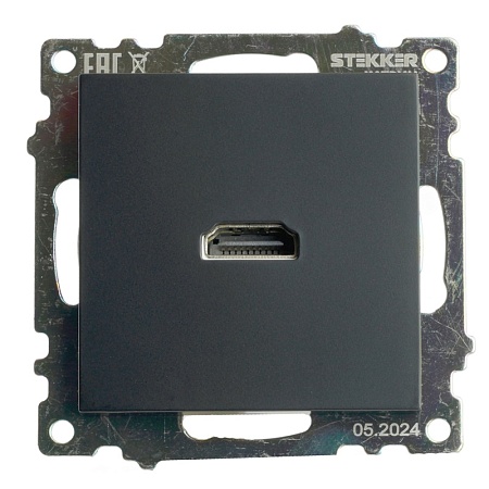 Розетка HDMI 2.1, Type A  (механизм), STEKKER GLS00-7118-05, серия Катрин, черный - фото