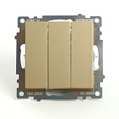 Выключатель 3-клавишный (механизм), STEKKER, GLS10-7108-08 , 250В, 10А, серия Катрин, золото