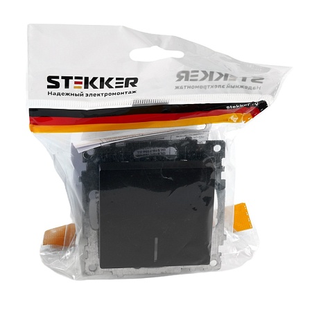 Выключатель 1-клавишный c индикатором (механизм) STEKKER GLS10-7101-05, 250В, 10А, серия Катрин, черный - фото