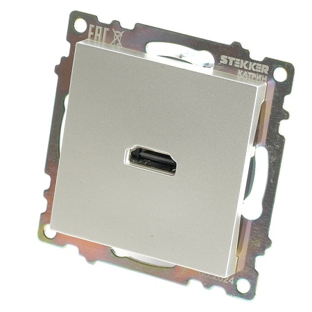 Розетка HDMI 2.1, Type A (механизм), STEKKER GLS00-7118-03, серия Катрин, серебро - фото