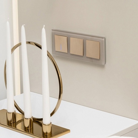 Выключатель одноклавишный проходной с подсветкой (шампань рифленый) W1112110 - фото