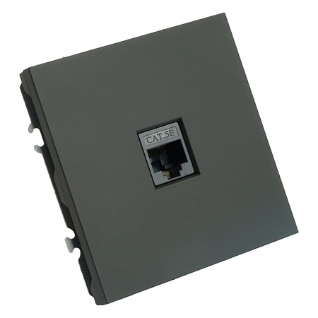 Розетка компьютерная 1-местная RJ-45 (механизм), STEKKER, серия Эмили, RST00-5117-05, черный уголь, soft touch - фото