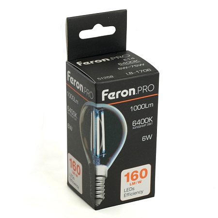 Лампа светодиодная Feron.PRO LB-1706 Шарик E14 1000LM 6W 175-265V 6400K - фото