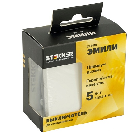 Выключатель 2-клавишный (механизм), STEKKER, 250В, 10А, серия Эмили,RSW10-5104-01, белый фарфор, soft touch - фото