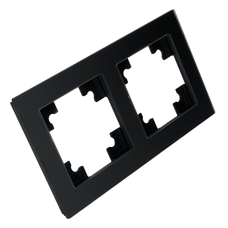 Рамка 2-местная, стекло, STEKKER GFR00-7002-05М, серия Катрин, черный матовый - фото