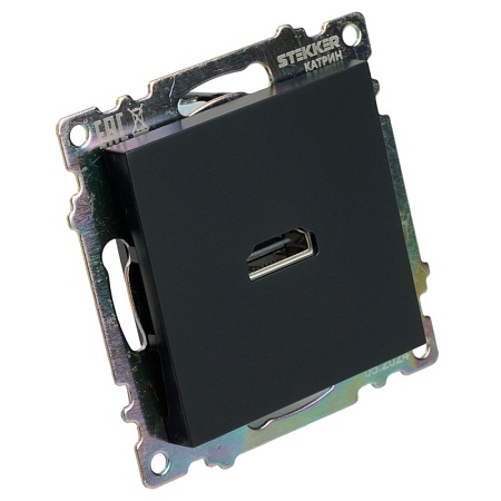 Розетка HDMI 2.1, Type A  (механизм), STEKKER GLS00-7118-05, серия Катрин, черный - фото