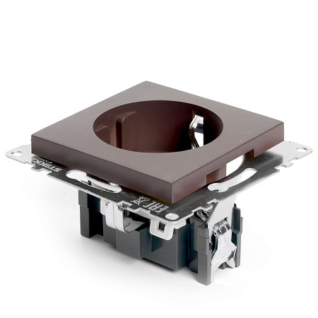 Розетка 1-местная с/з (механизм), STEKKER GLS16-7110-04, 250В, 16А с защитной шторкой, серия Катрин, шоколад - фото