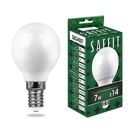Лампа светодиодная SAFFIT SBG4507 Шарик E14 7W 230V 2700K - фото