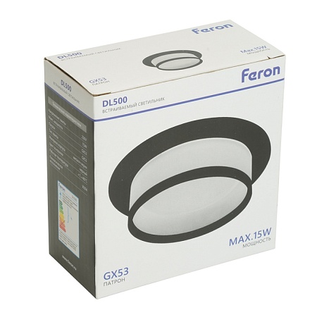 Светильник встраиваемый Feron DL500 потолочный GX53 черный круг - фото