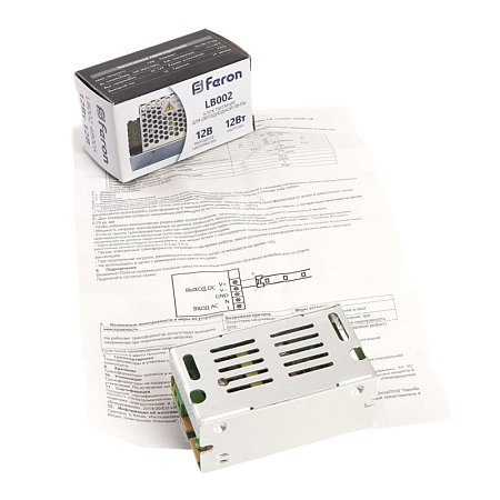 Трансформатор электронный для светодиодной ленты 12W 12V (драйвер), LB002 FERON - фото