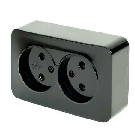 Розетка 2-местная б/з открытой установки, STEKKER, 250В, 10А, IP20, серия София, черный, MST10-12-02 - фото