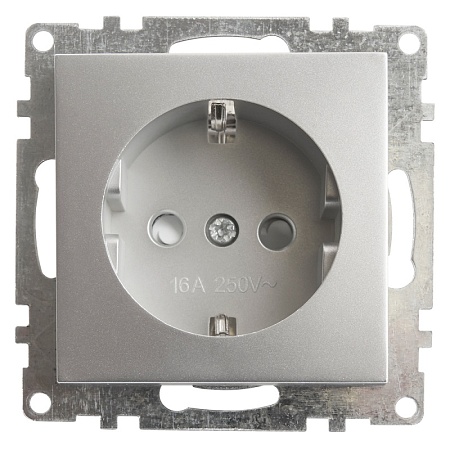 Розетка 1-местная с/з (механизм), STEKKER GLS16-7110-03, 250В, 16А с защитной шторкой, серия Катрин, серебро - фото