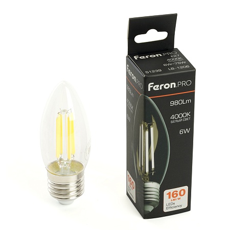 Лампа светодиодная Feron.PRO LB-1206 Свеча E27 980LM 6W 175-265V 4000K - фото