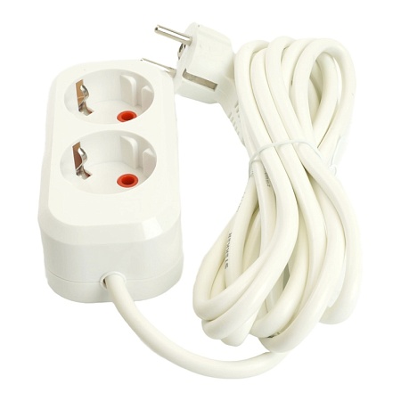 Удлинитель двухместный с/з  STEKKER HM06-21-02 3x1мм2, 2м, серия Home (У10-001), белый - фото