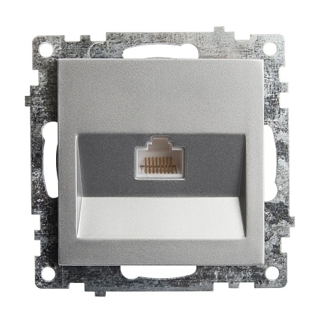 Розетка компьютерная 1-местная RJ-45 (механизм), STEKKER GLS00-7107-03, серия Катрин, серебро - фото
