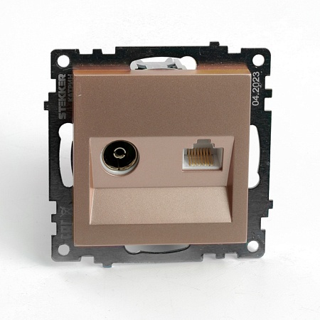 Розетка телевизионная 1-местная (механизм), STEKKER GLS00-7106-02, 75 Ом, 5-862МГц, серия Катрин, шампань - фото