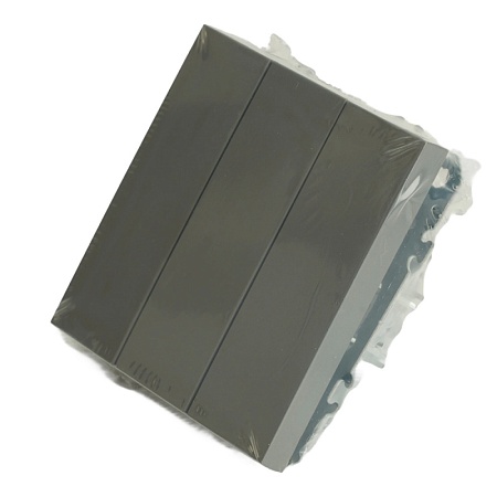 Выключатель 3-клавишный (механизм), STEKKER, 250В, 10А, серия Эмили, RSW10-5108-10, платиново-серый, soft touch - фото