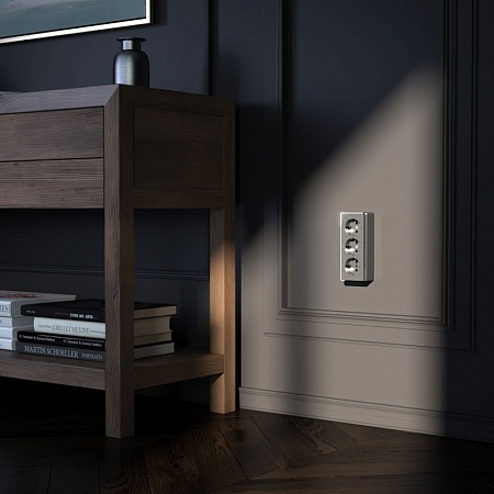 Розетка тройная с заземлением и шторками Gallant (графит рифленый) W5073104 - фото