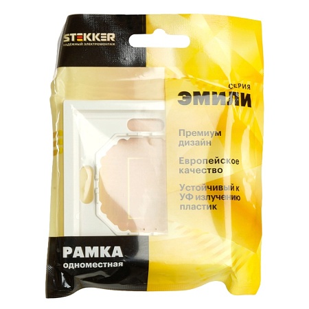 Рамка STEKKER, PFR00-5001-01 1-местная, серия Эмили, белый фарфор, soft touch - фото