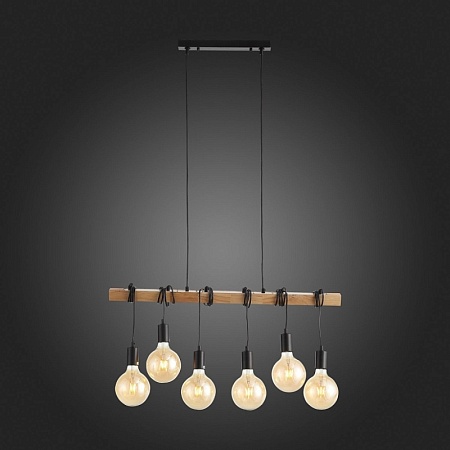 Светильник подвесной Черный, Светлое дерево E27 6*60W SL1142.403.06 - фото