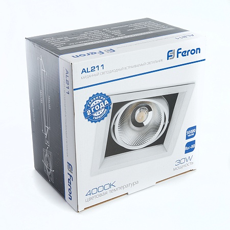 Светодиодный светильник Feron AL211 карданный 1x30W 4000K 35 градусов ,белый - фото