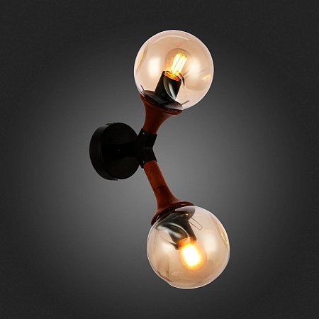 Светильник настенный Черный, Темное дерево/Прозрачный, Янтарный E27 2*60W SLE109401-01 - фото