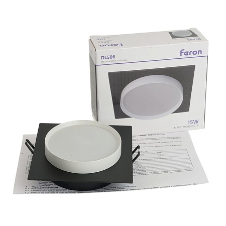 Светильник встраиваемый Feron DL506 потолочный GX53 черный + белый квадрат - фото