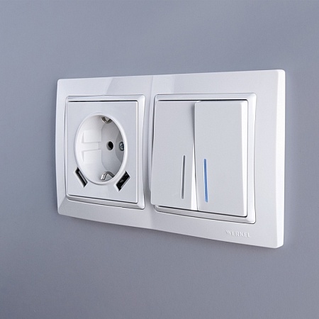 Розетка с заземлением, шторками и USBх2 белая WL01-SKGS-USBx2-IP20 - фото