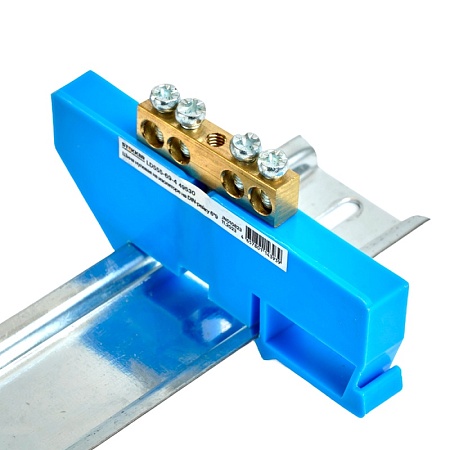 Шина"N" на изоляторе STEKKER 6*9 на DIN-рейку 4 вывода, синий, LD555-69-4 - фото