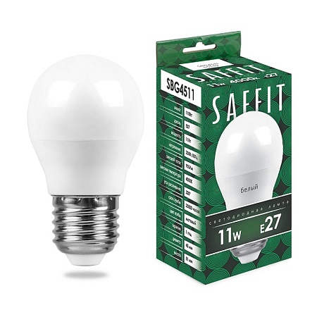Лампа светодиодная SAFFIT SBG4511 Шарик E14 11W 230V 6400K - фото