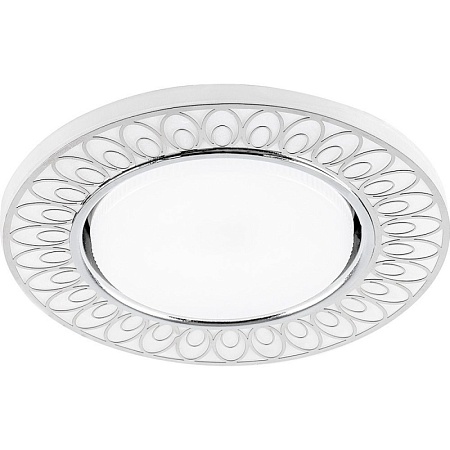 Светильник встраиваемый с белой LED подсветкой Feron CD9913 потолочный GX53 без лампы, матовый белый, хром - фото