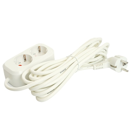 Удлинитель двухместный с/з  STEKKER HM06-21-07 3x1мм2, 7м, серия Home (У10-001), белый - фото