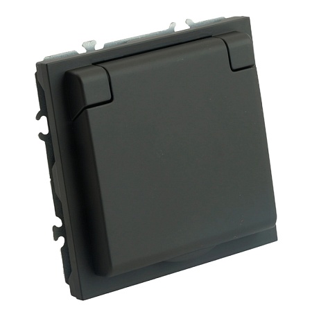 RST16-5113-05 Розетка 1-местная с крышкой с защ. штор STEKKER, б/з, 250В, 16А, серия Эмили, RST16-5113-05, черный уголь, soft touch - фото