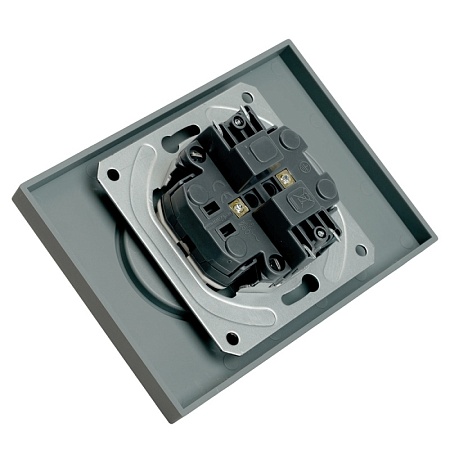 Розетка 2-местная с защитной шторкой, STEKKER, б/з, 250В, 16А, серия Эмили, RST16-5116-10 , платиново-серый, soft touch - фото