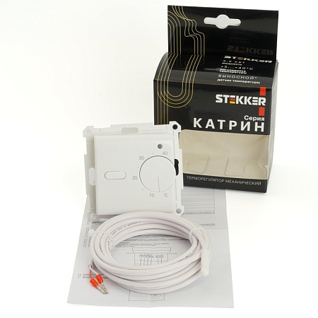 Терморегулятор механический для теплого пола (механизм), STEKKER GLS00-7117-01, 250В, 3500Вт, серия Катрин, белый - фото